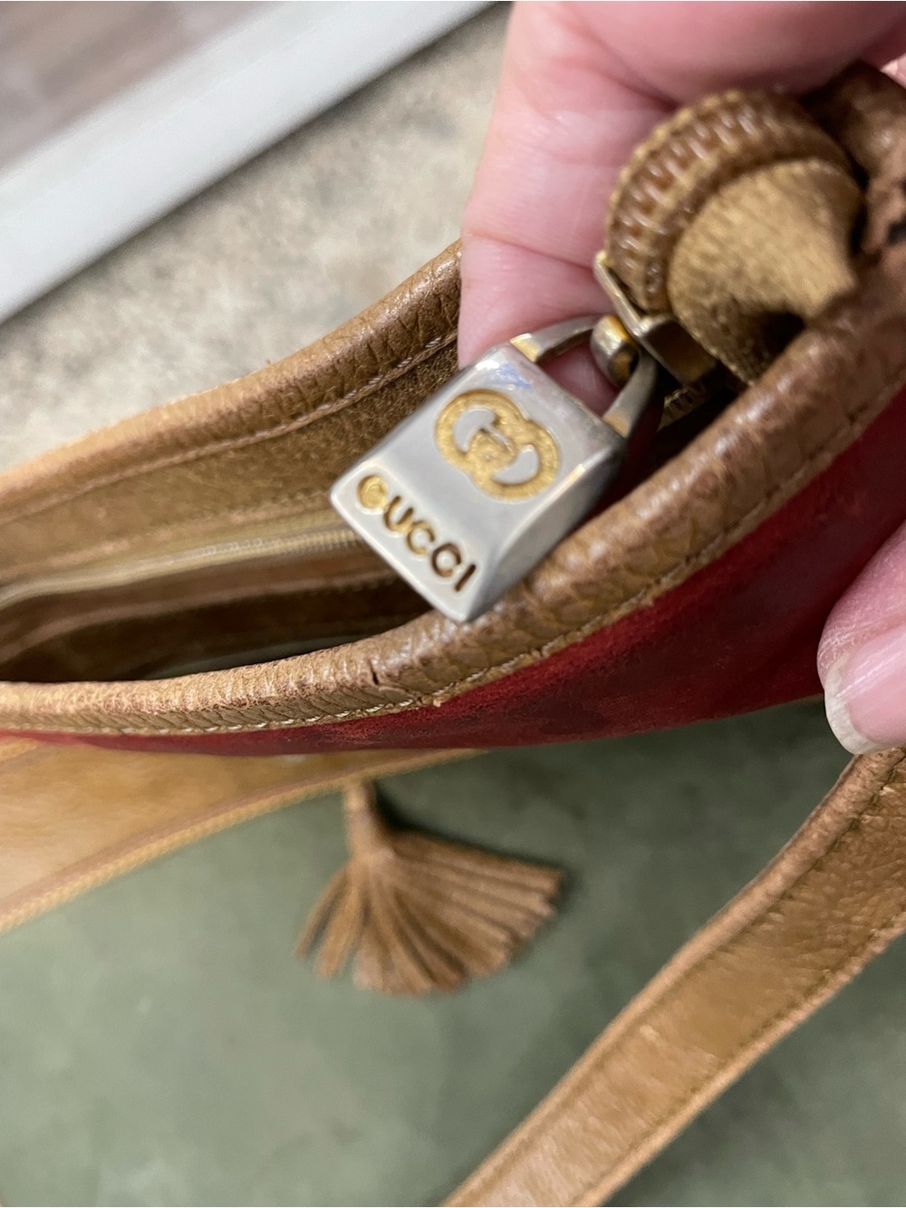 Gucci Tricolor Leather Crossbody in Green, Tan & Burgundy - Picture 6 of 12